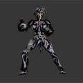 Sci Fi Warrior Character With White Blue Silver Biomechanical Armor Dynamic Standing Pose